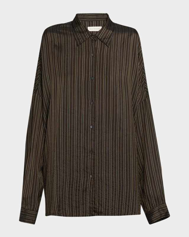 Casia Crinkled Stripe Button-Front Blous